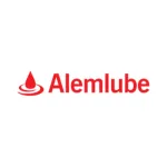 A red AlemLube logo with a stylized droplet and ripple design on a white background.