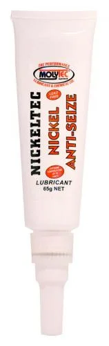 Tube of Molytec Nickel Anti-Seize lubricant, 65g, with a white nozzle.