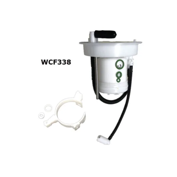 Fuel pump assembly labeled WCF338 against a white background, including additional small components.