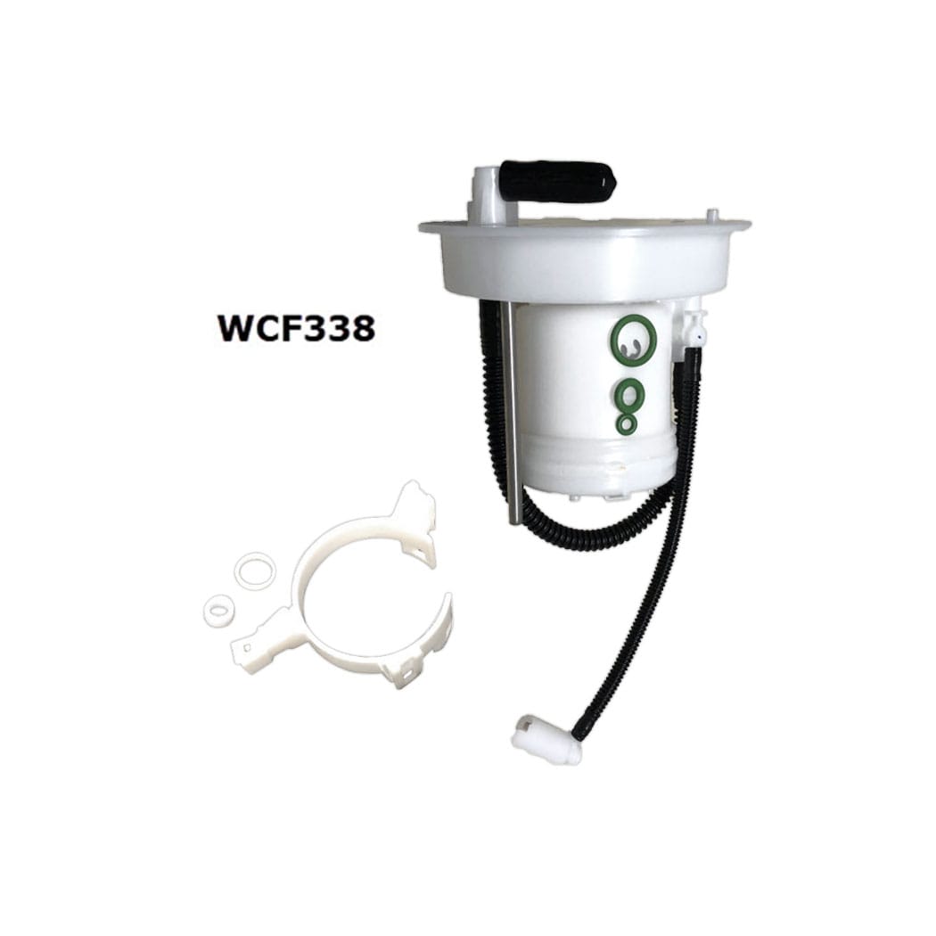 Fuel pump assembly labeled WCF338 against a white background, including additional small components.
