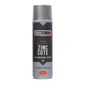 A can of Molytec Zinc Cote galvanising spray, containing 93% zinc, 400g net.
