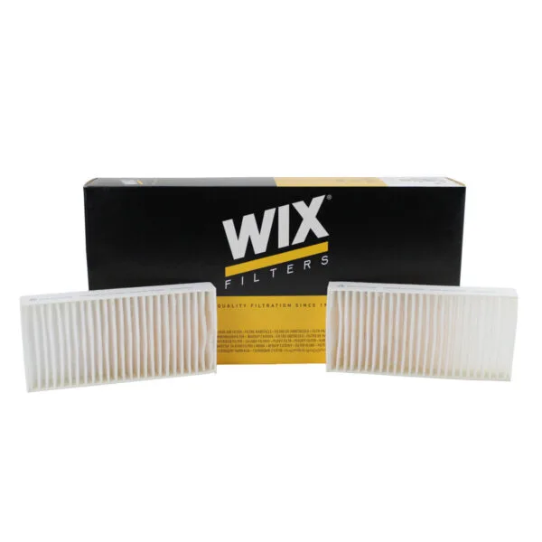 WIX Filters box with two white filter elements displayed in front.