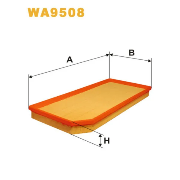 Oil pan gasket with labeled dimensions A, B, and H, model WA9508.