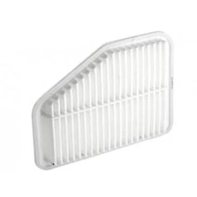 White, rectangular air filter with a slanted top and vertical grid pattern.