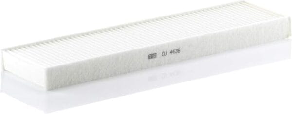 Rectangular white air filter with pleated design, labeled "CU 44/36" on the side.