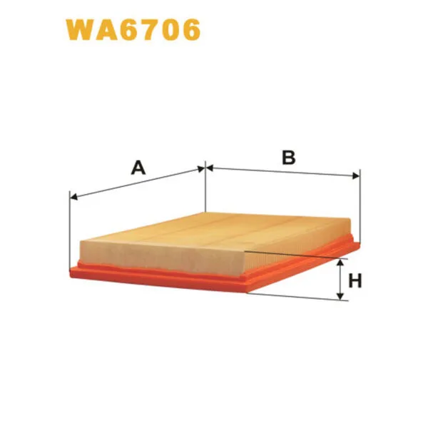 Illustration of a rectangular, layered object with dimensions labeled A, B, and H, and a code WA6706 displayed above.