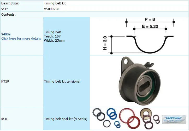 TIMING BELT KIT MITSUBISHI MIRAGE/LANCER