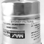 A close-up of a Nippon Max fuel filter, model 16403-59E00, with text showing specifications.