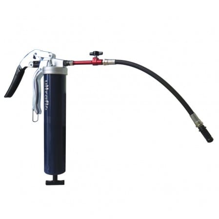 A-VALVE fitted to grease gun with coupler (all sold separately)