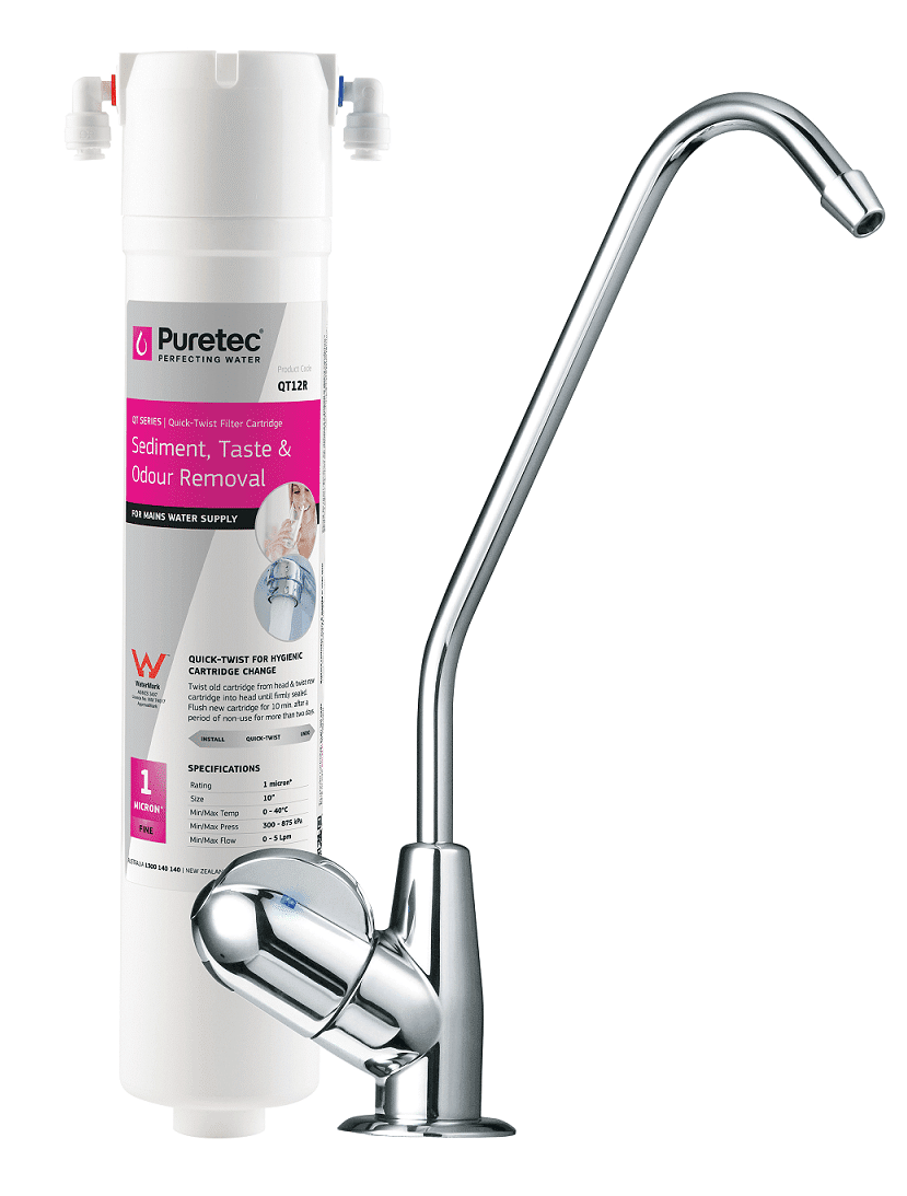 WATER FILTER SYSTEM | QT12 Under-Sink System + TAP | 1 micron, Flow-Rate: 0-5 Litres/min
