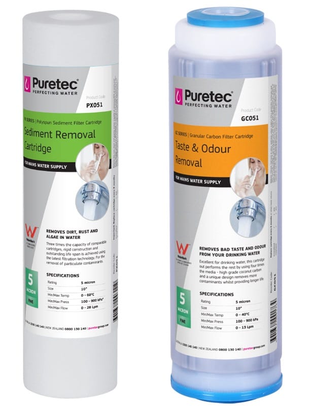 Dual Housing Water Filter Cartridges PX051 & GC051 | SEDIMENT, TASTE & ODOUR REMOVAL | Length: 10", Micron: 5