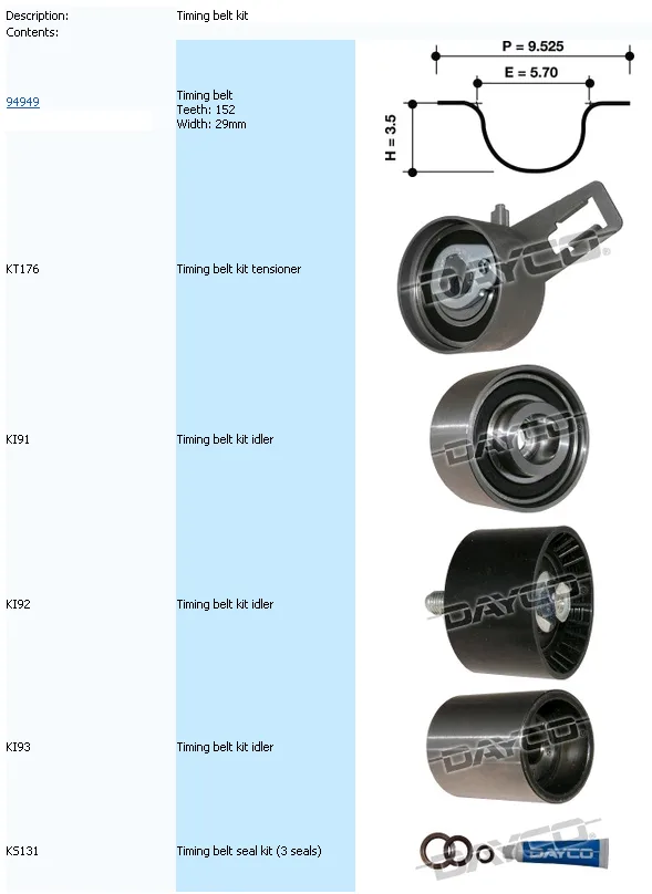 TIMING BELT KIT HYUNDAI TERRACAN 2.9L TURBO DIESEL