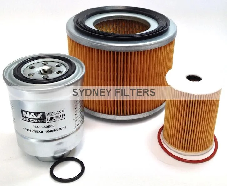 Three fuel filters of different sizes are displayed against a white background.